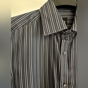 Boss dress shirt, long sleeve, Sz S, dark Gray/blue & white stripes, great Cond!